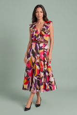 Fließendes bedrucktes V-Ausschnitt-Kleid