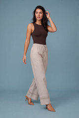 Beige weite Hochtaillenhose
