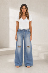 Jean bleu coupe ample taille mi-haute