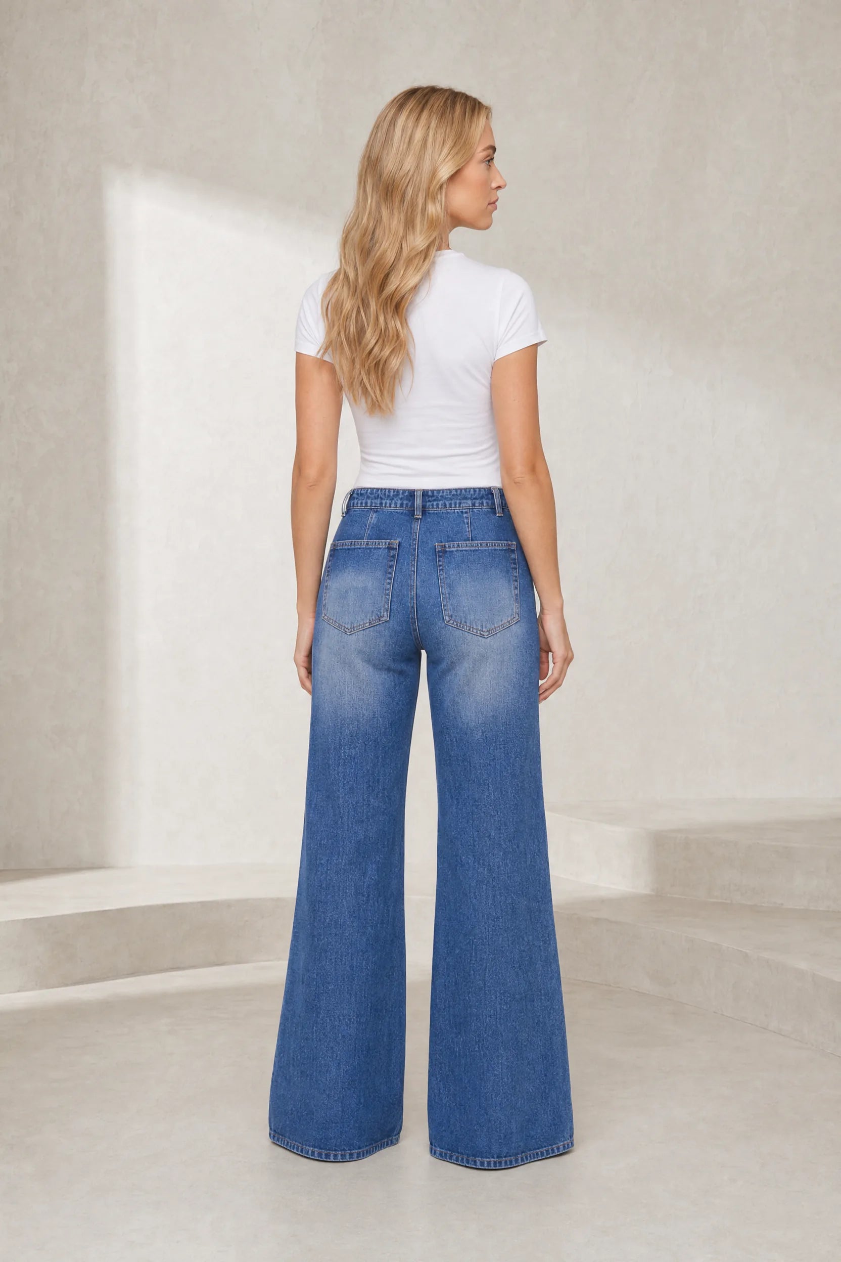 Jean bleu flare taille mi-haute | Lounelle Paris