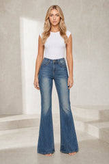 Jean bleu taille haute évasé