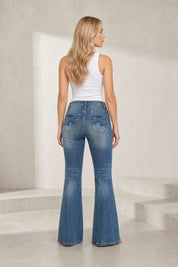 Jean bleu taille haute évasé | Lounelle Paris