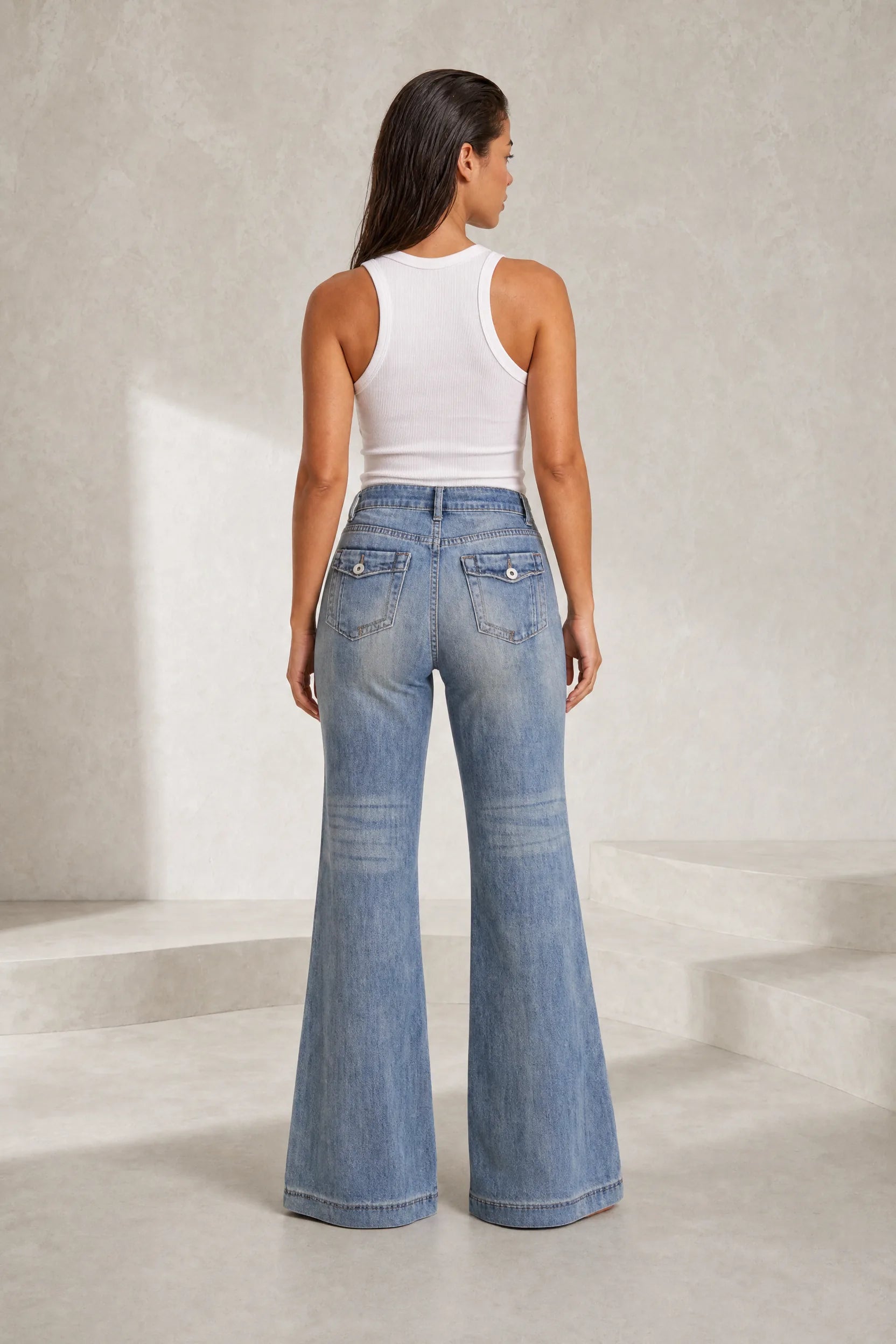 Jean bleu taille haute évasé | Lounelle Paris