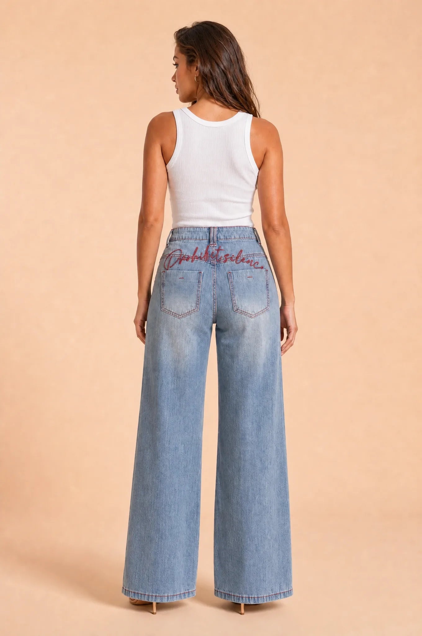 Jean bleu taille haute jambe large | Vue de dos | Lounelle Paris