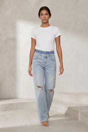 Jean droit bleu clair déchiré | Lounelle Paris