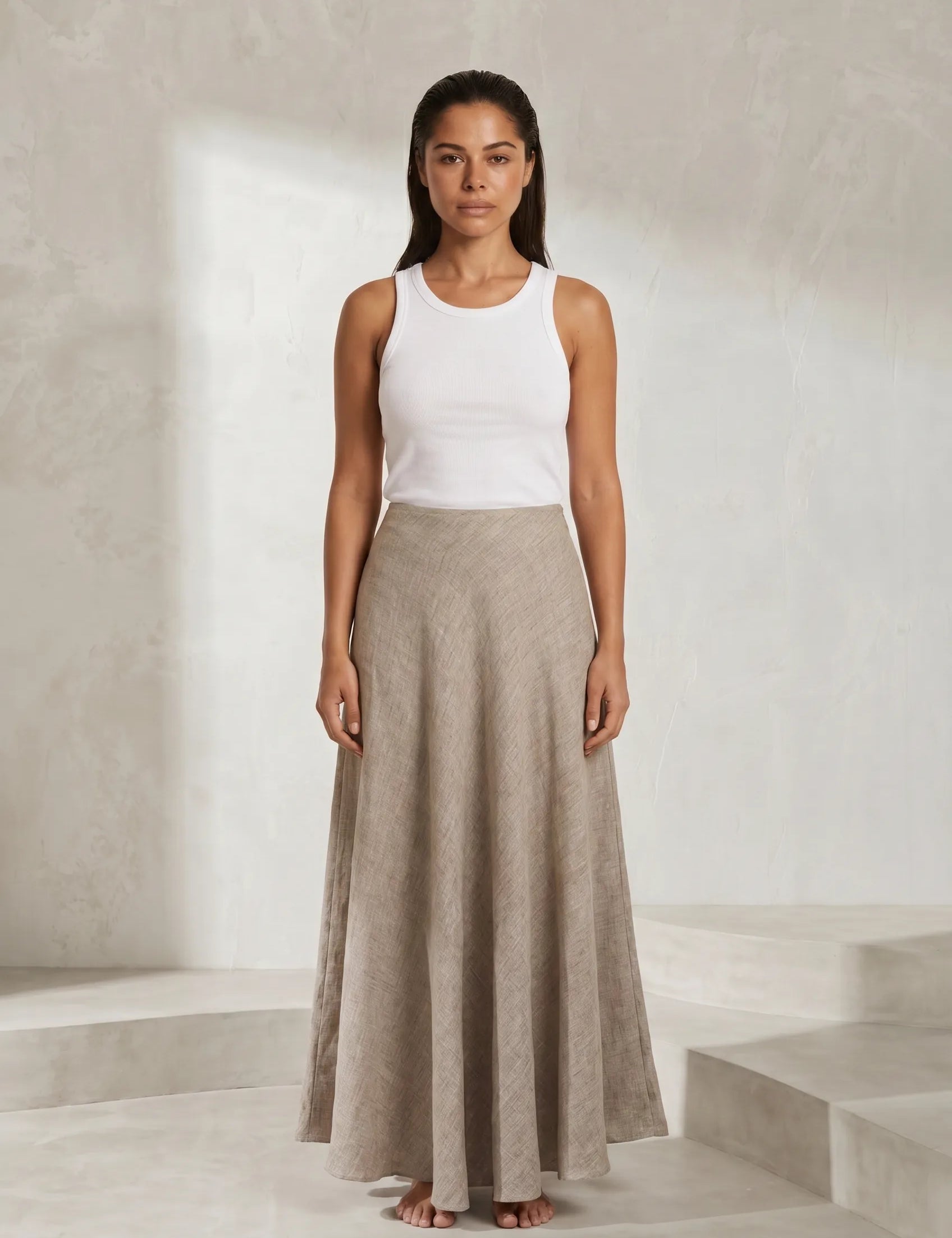 Jupe longue beige évasée | Lounelle Paris
