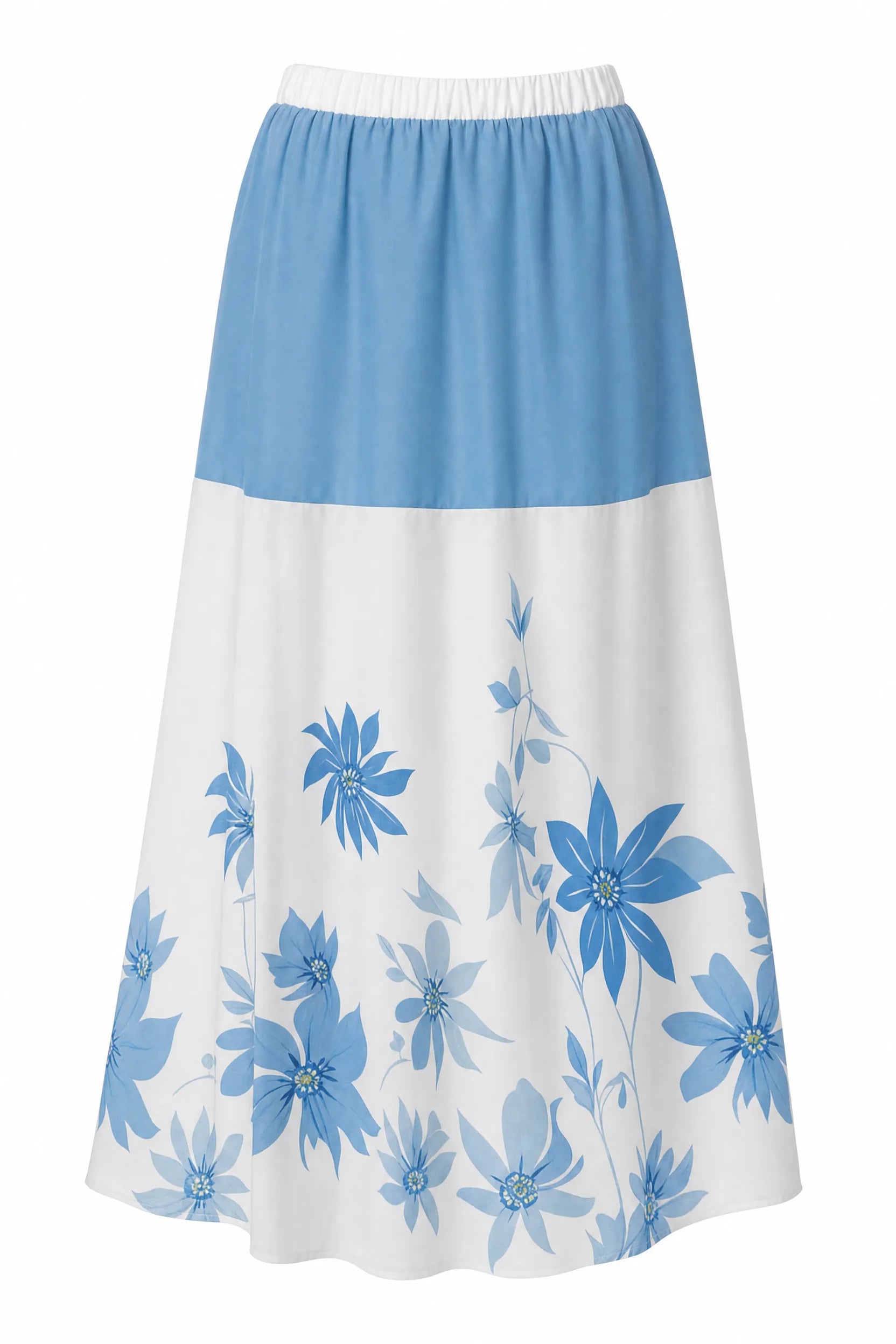 Jupe longue bleue fluide imprimée | Lounelle Paris