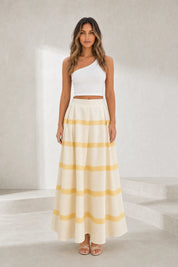 Jupe longue jaune rayée taille haute | Lounelle Paris