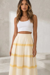Jupe longue jaune rayée taille haute | Lounelle Paris