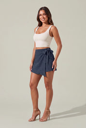 Jupe-short portefeuille taille haute | Variante Bleu marine | Lounelle Paris