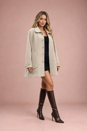 Manteau beige ample col à revers | Vue de face | Lounelle Paris