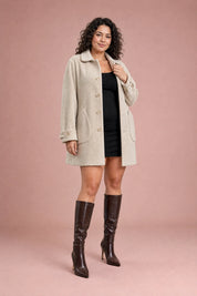 Manteau beige ample col à revers | Porté sur une autre silhouette | Lounelle Paris