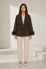 Manteau court ample col châle