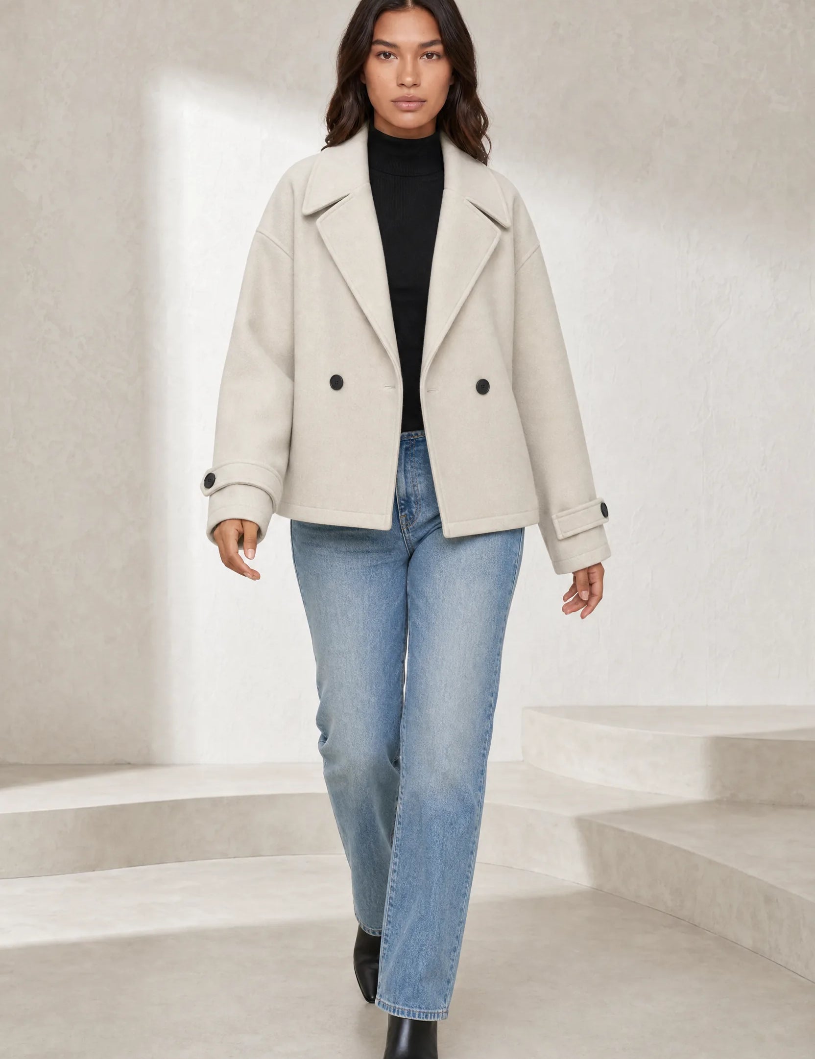 Manteau court écru double boutonnage | Lounelle Paris