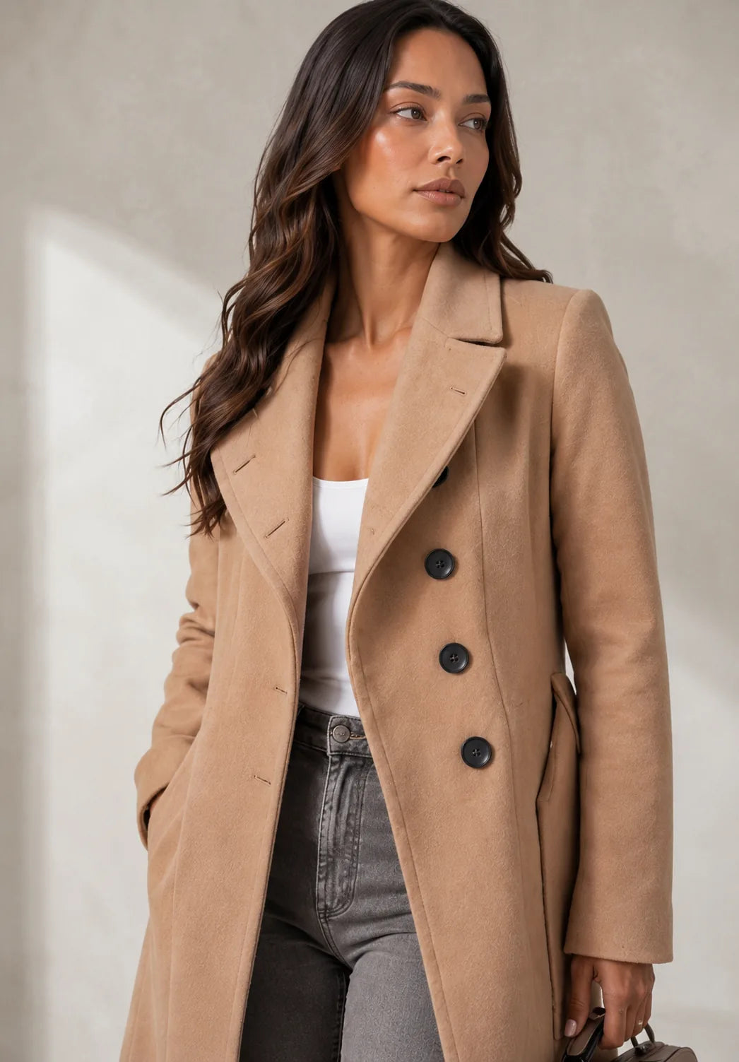 Manteau long ceinturé à col tailleur | Lounelle Paris