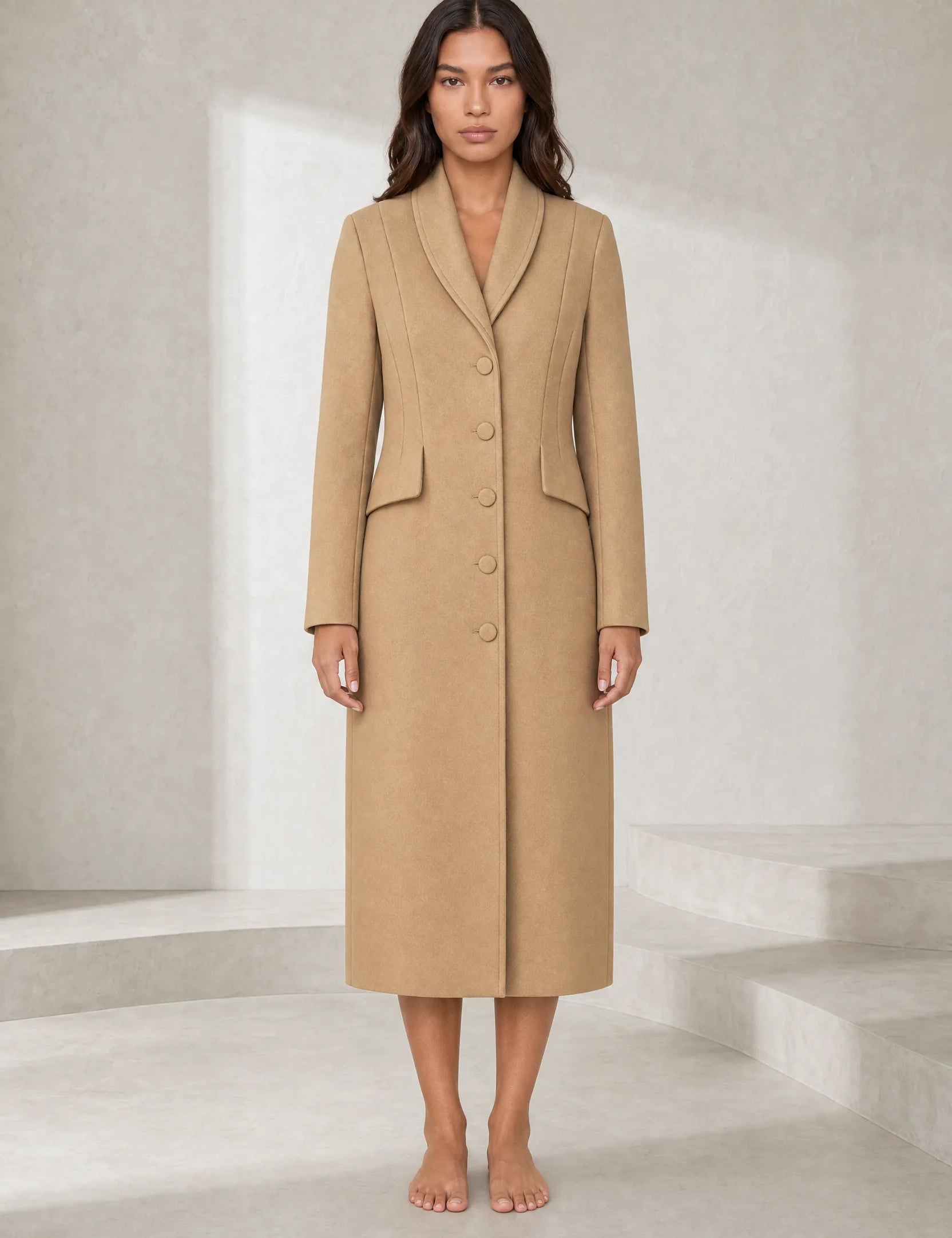 Manteau long cintré à col tailleur | Lounelle Paris