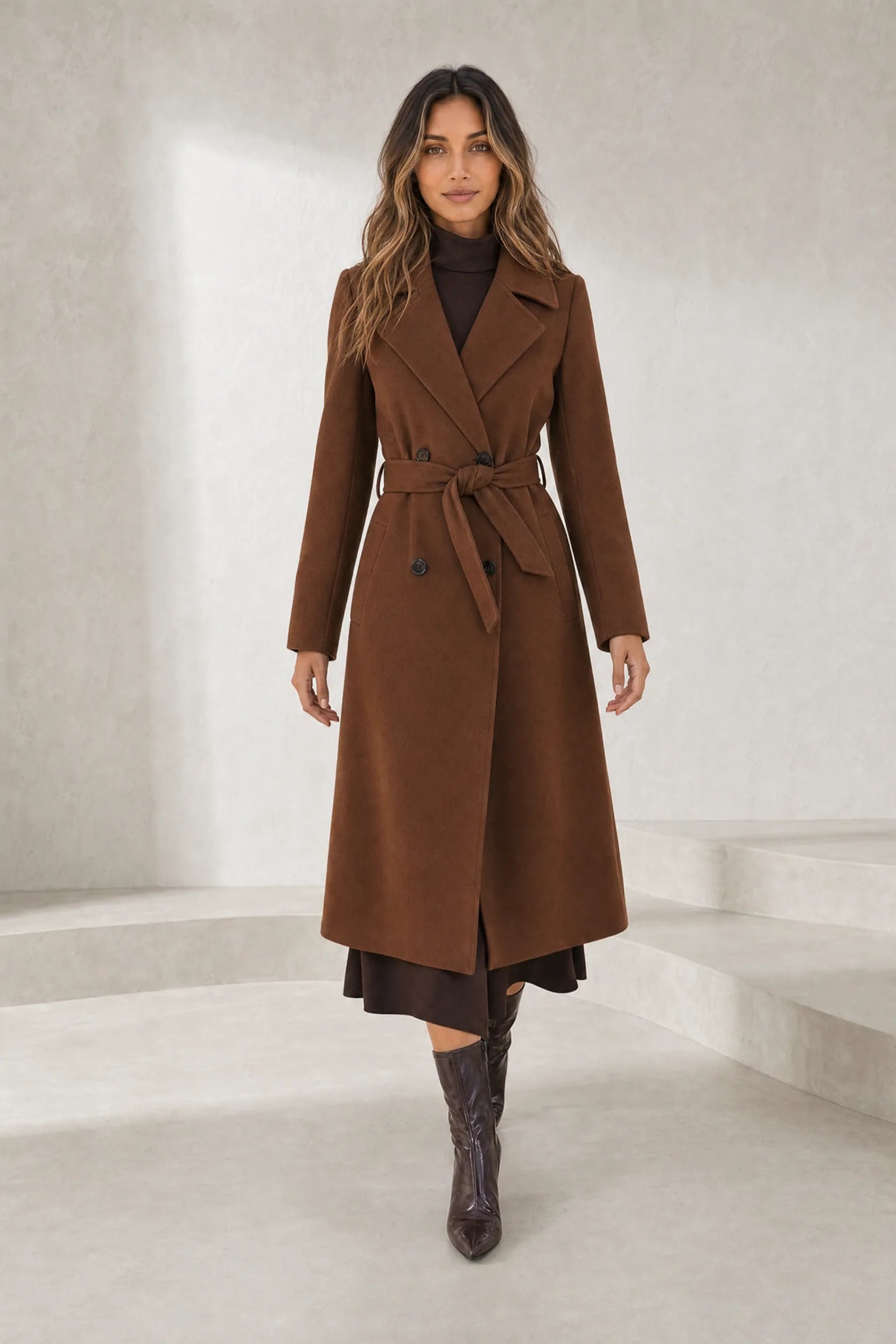 Manteau long marron ceinturé | Lounelle Paris