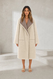 Manteau long réversible col duveteux | Lounelle Paris