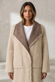 Manteau long réversible col duveteux | Lounelle Paris