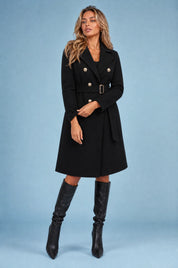 Manteau mi-long ceinturé col tailleur | Variante Noir | Lounelle Paris