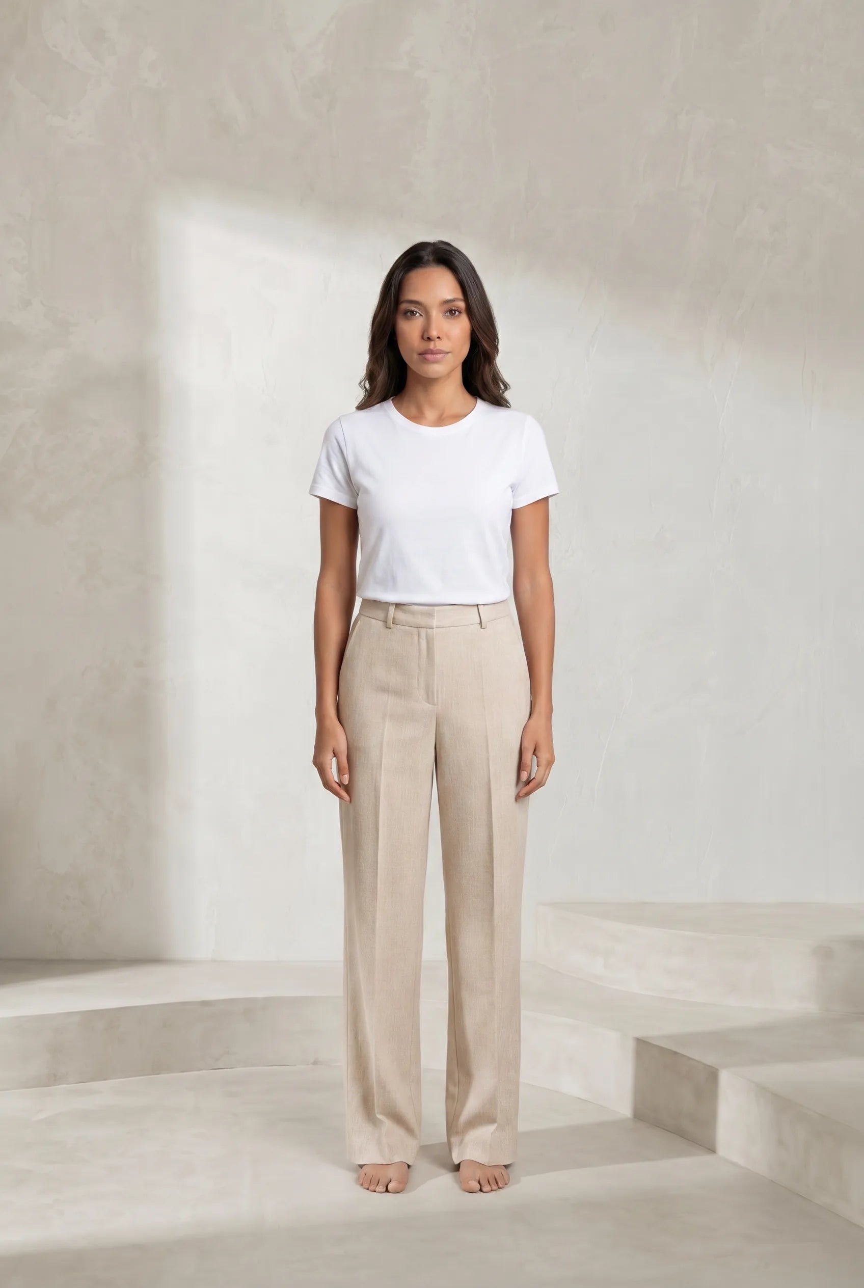 Pantalon beige coupe droite plissé | Lounelle Paris