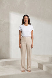 Pantalon beige coupe droite plissé | Lounelle Paris