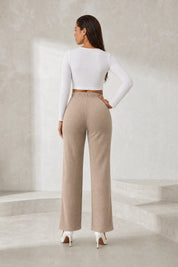 Pantalon beige taille haute fendu | Lounelle Paris