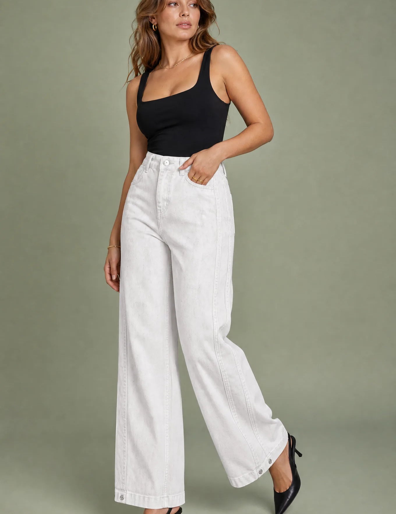 Pantalon blanc ample effet délavé | Vue de face | Lounelle Paris