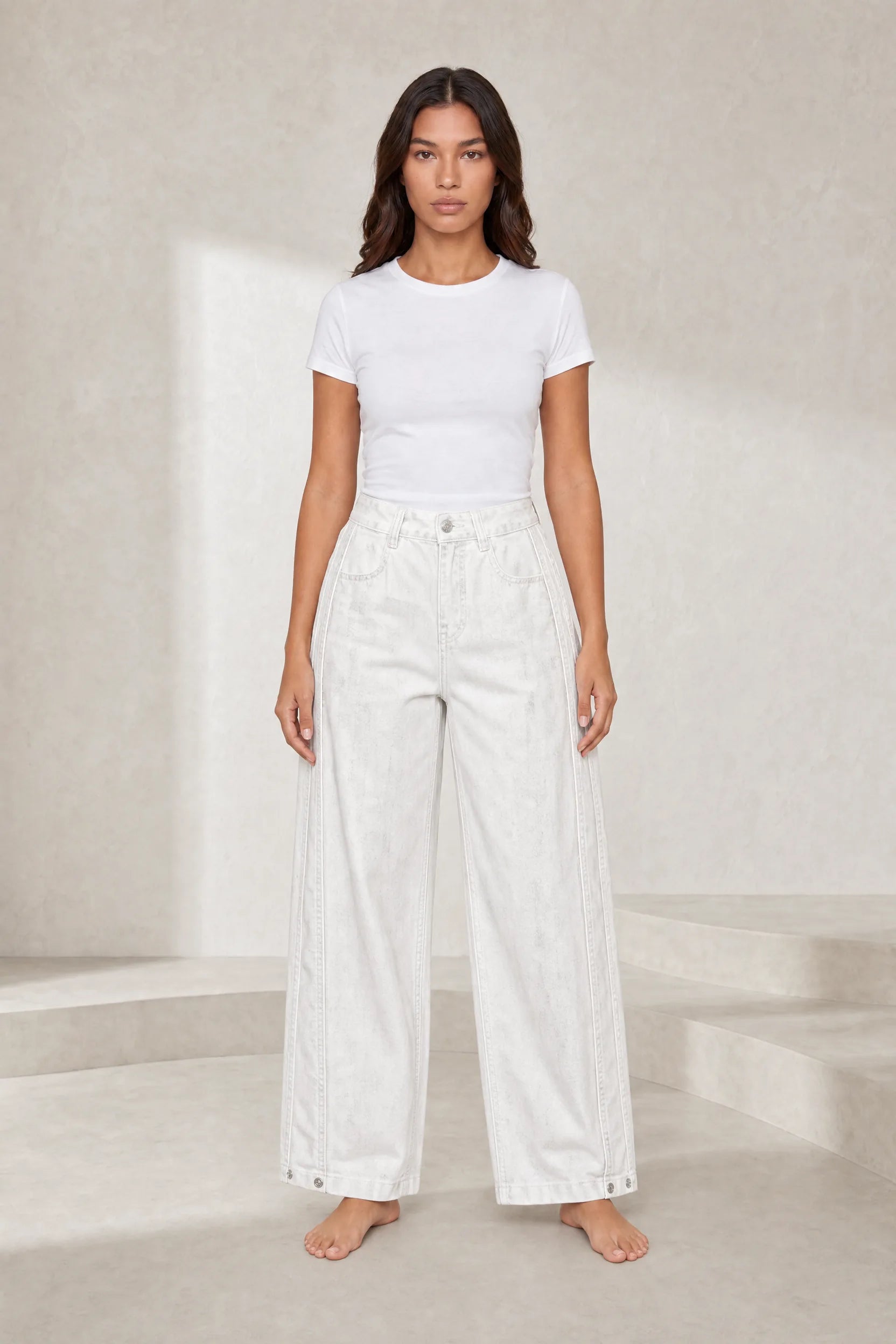 Pantalon blanc ample effet délavé | Lounelle Paris
