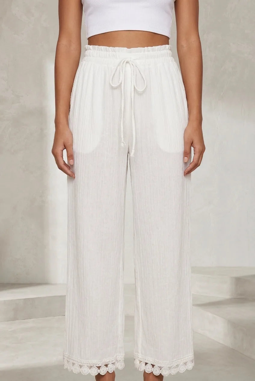 Pantalon blanc ample taille haute | Lounelle Paris
