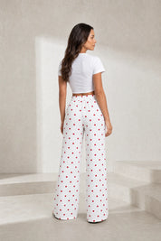 Pantalon blanc taille haute imprimé cœurs | Lounelle Paris