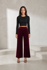 Pantalon large bordeaux taille haute en velours