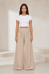Pantalon large taille haute plissé