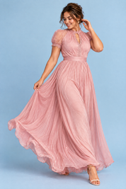 Robe longue rose à volants | Porté sur une autre silhouette | Lounelle Paris