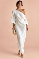 Asymmetrisches Off-Shoulder-Kleid in Offwhite