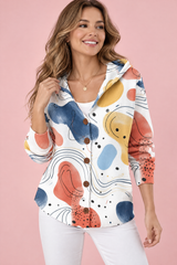 Weißer Cardigan mit Kapuze und Knopfleiste
