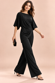Ensemble pantalon noir plissé effet portefeuille | Vue en mouvement | Lounelle Paris