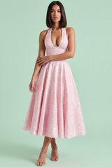 Jacquard-Halterneck-Midikleid in Rosa