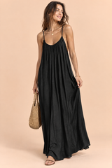 Fließendes rückenfreies Maxikleid Schwarz