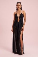 Schwarzes asymmetrisches Cut-out-Maxikleid