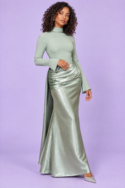 Robe longue froncée vert menthe | Vue de dos | Lounelle Paris