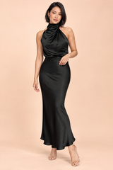 A-Linien-Midikleid in Schwarz mit Schal-Ausschnitt