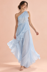 One-Shoulder-Kleid mit Rüschen in Blau