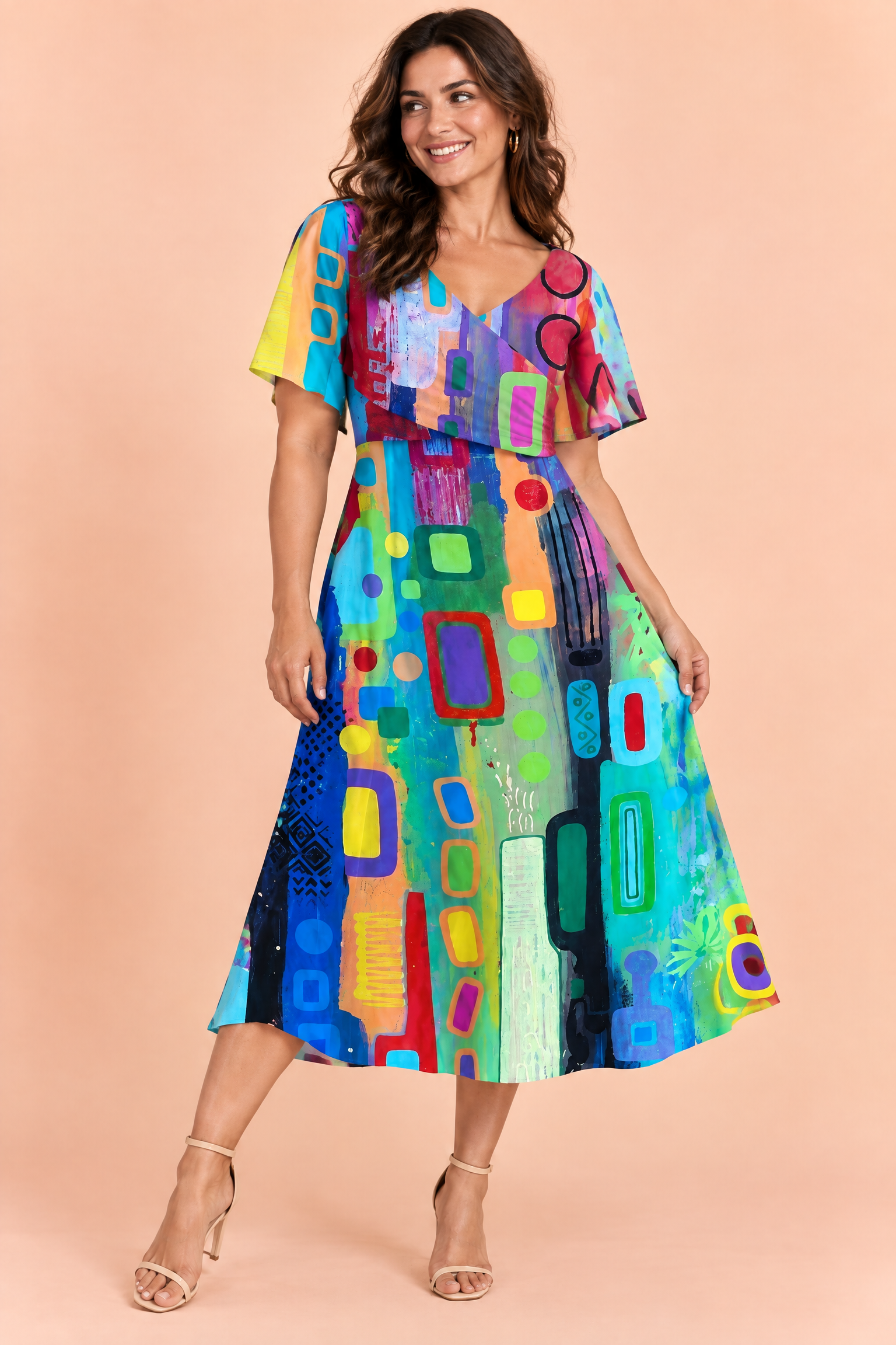 Robe longue bleue à col V | Porté sur une autre silhouette | Lounelle Paris