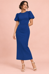 Marineblaues Midikleid mit Puffärmeln