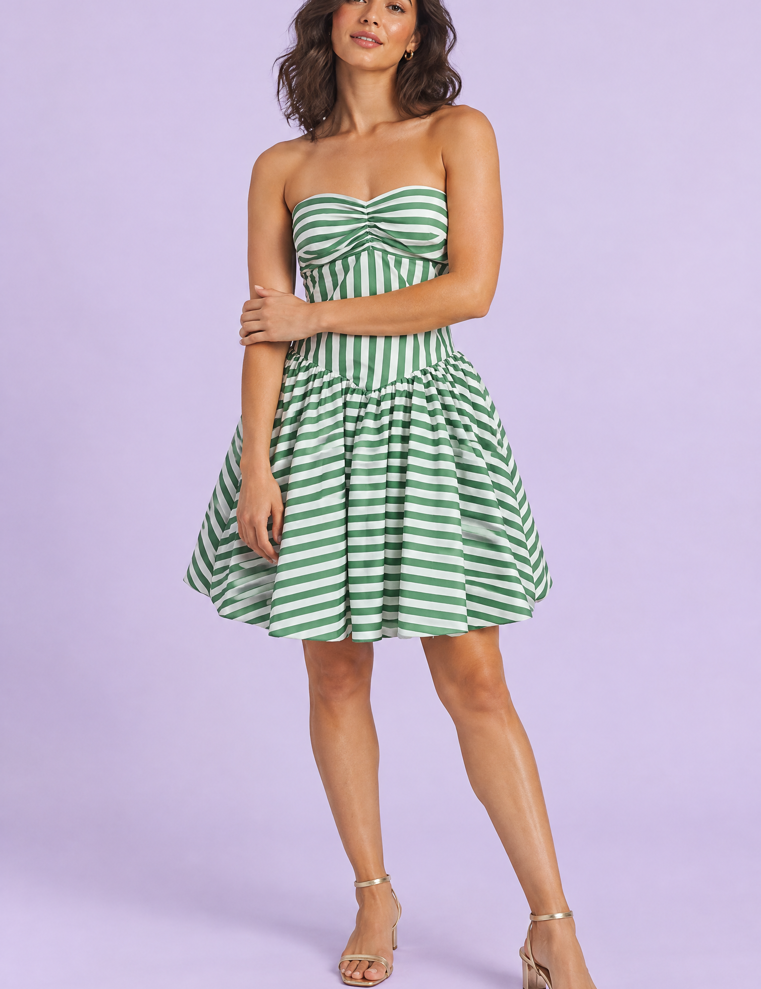 Robe verte rayée bustier dos nu | Vue de face | Lounelle Paris