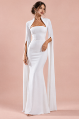 Weißes Maxikleid mit eckigem Ausschnitt und Cape-Ärmeln