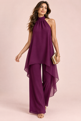 Lila Chiffon-Hosen-Set mit Neckholder