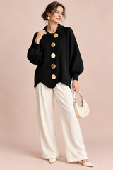 Oversize-Strickjacke mit Kragen in Schwarz