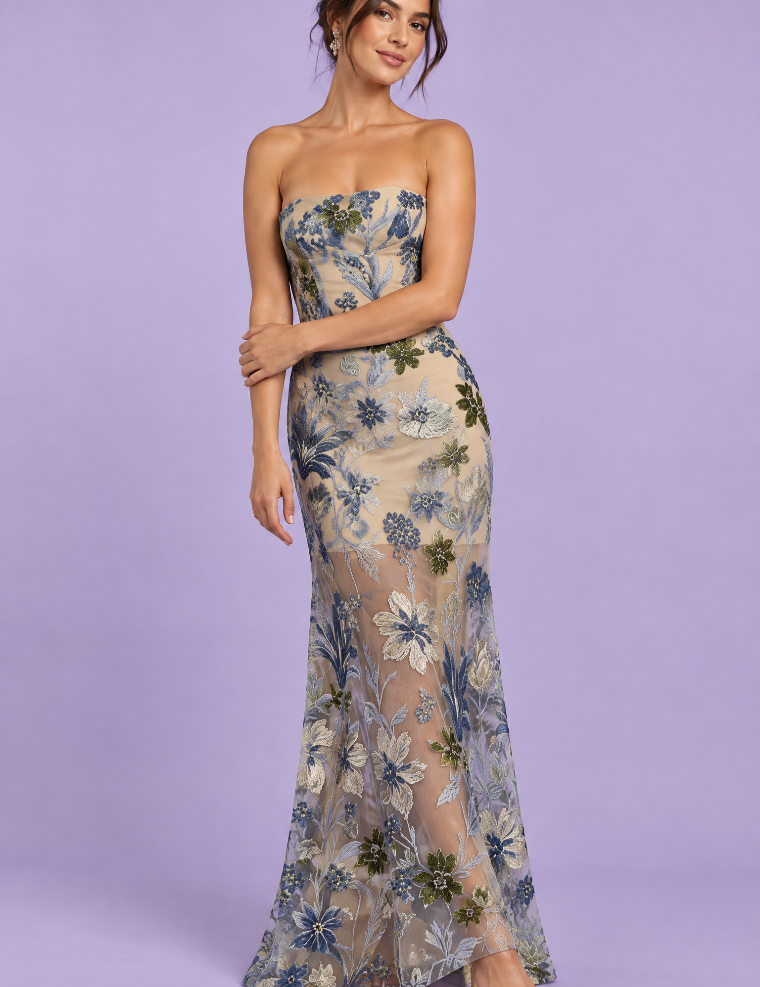 Robe moulante bustier beige | Vue de face | Lounelle Paris